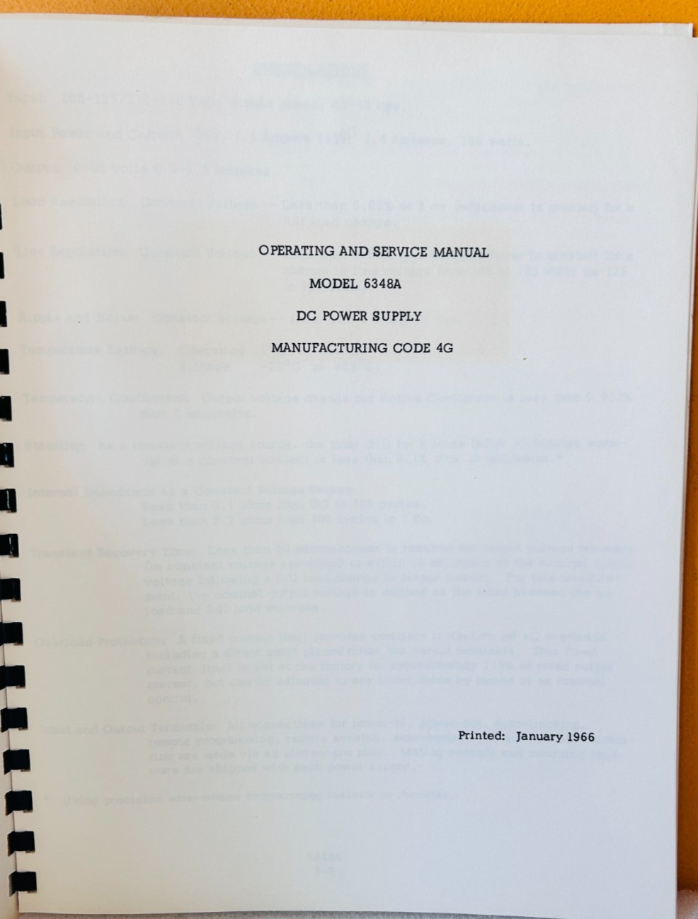 HP 1966 Model 6348A DC Power Supply Operating & Service Manual.