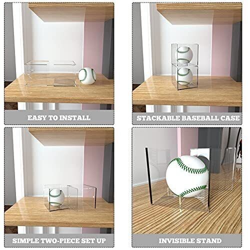 Baseball Display Case 4 Pack UV Protected Acrylic Square Baseball Holder Clear