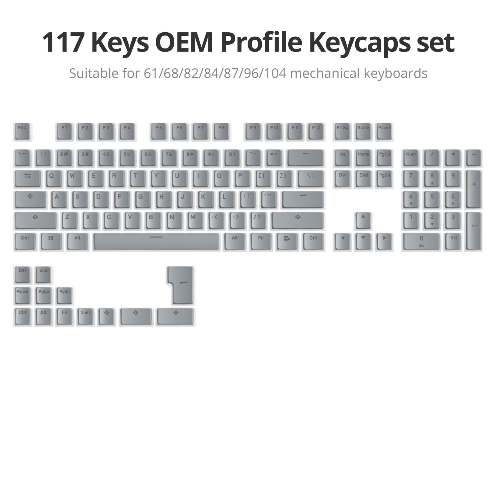 117Key Grey Pudding Keycaps OEM Profile PBT Translucent Backlight Gaming