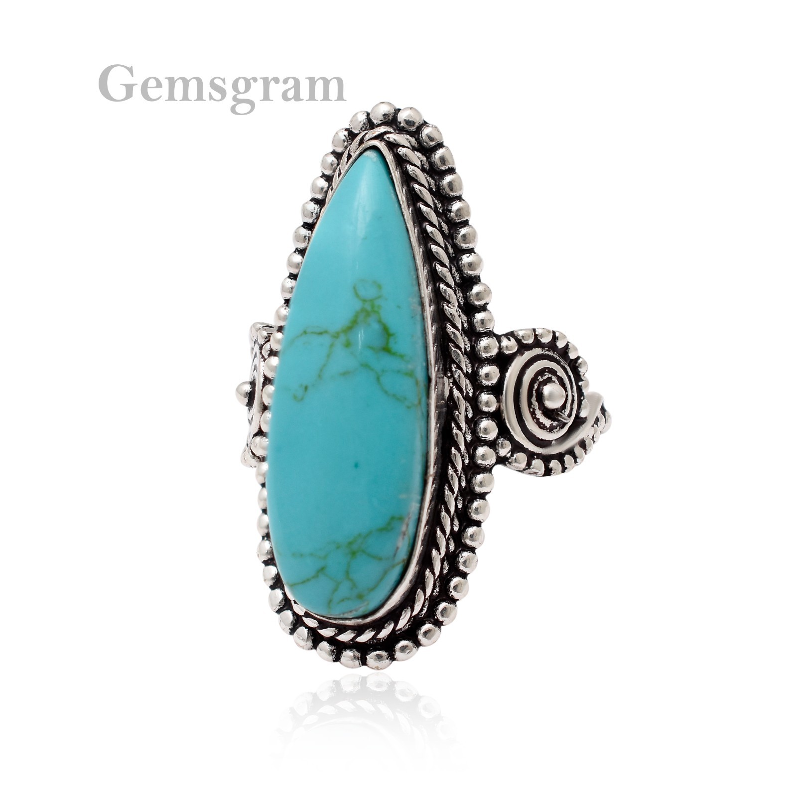 Solid 925 Sterling Silver Natural Gemstone Turquoise Handmade Women Silver Ring'