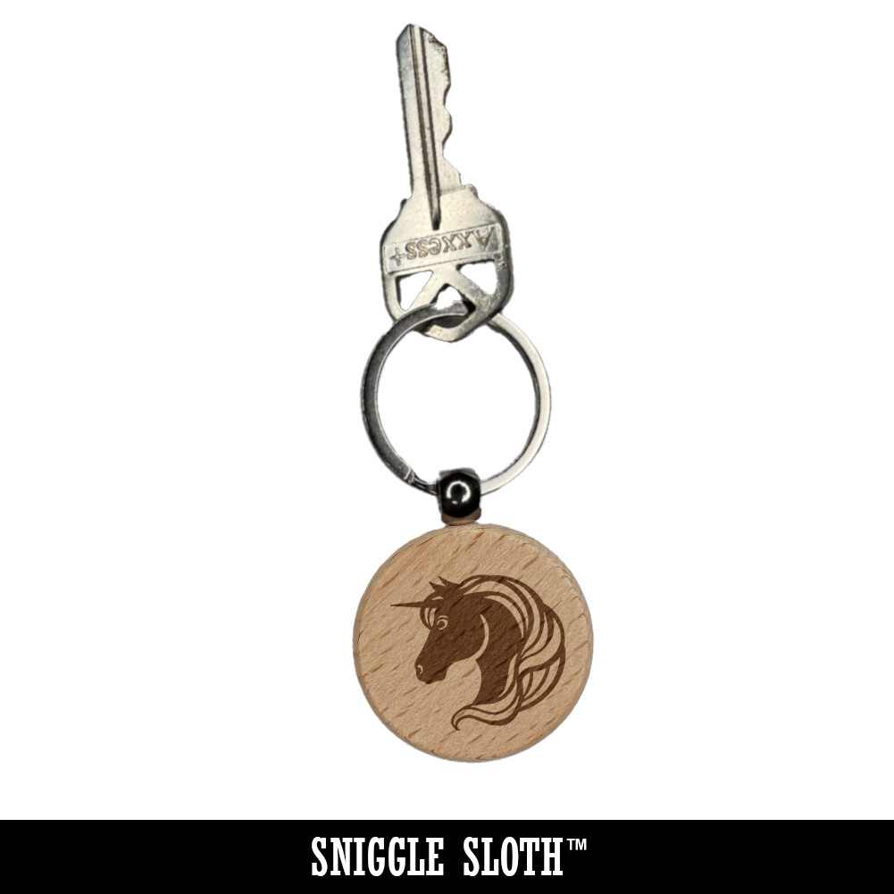 Leaf Branch Solid Engraved Wood Round Keychain Tag Charm