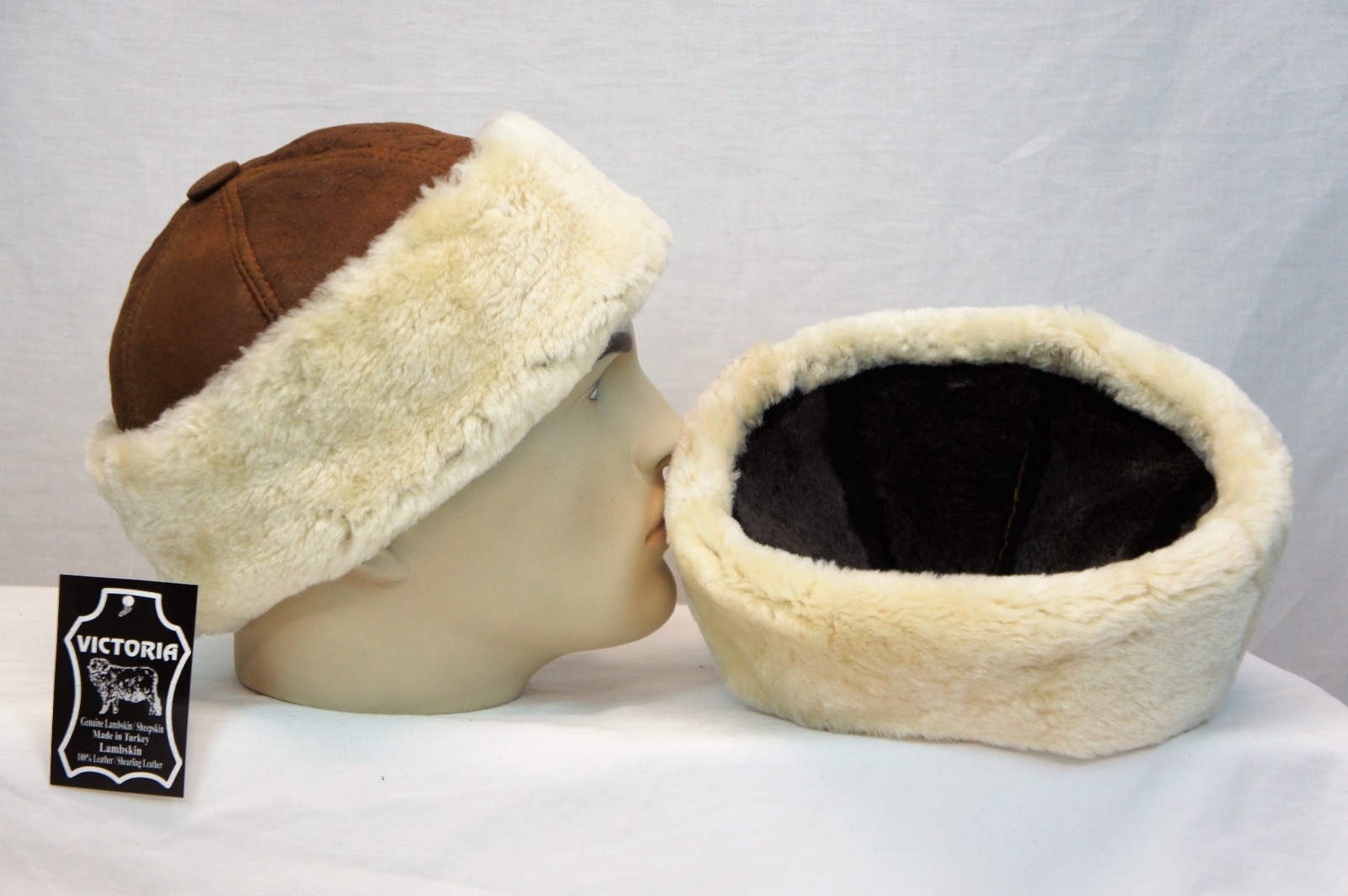 Cognac 100% Sheepskin Shearling Leather Fur Beanie Round Bucket Hat Winter S-3XL