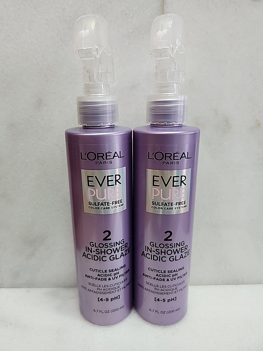 Lot Of 2 L'Oreal Paris EverPure Sulfate Free Glossing In Shower Acidic Glaze..