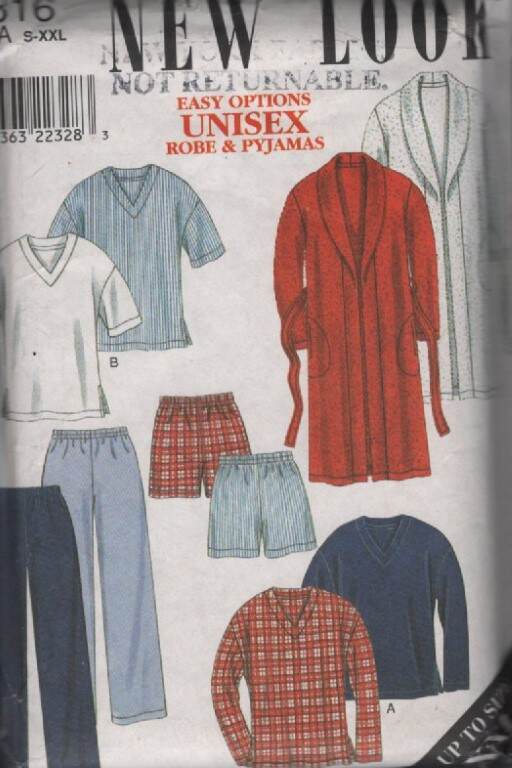 6816 NEW LOOK EASY UPTIONS ADULT UNISEX ROBE & PAJAMAS SZ S-XXL