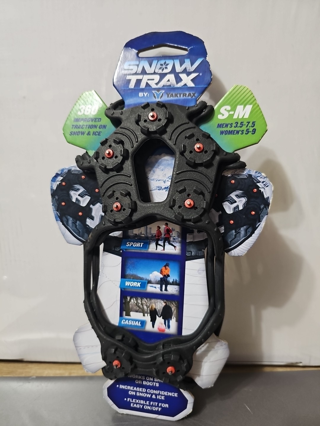 YakTrax Snow Trax S-M Mens 3.5-7.5 Womens 5-9, Improved Traction Ice & Snow New