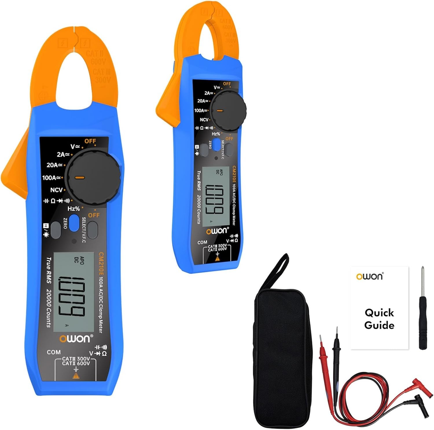 OWON CM210E Mini Digital Clamp Meter 100A AC DC Current Voltage True RMS Pliers