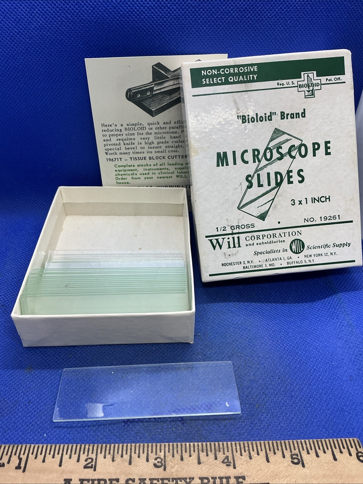 Vintage 1960s Will Corp Bioloid Glass Microscope 24 Slides Blank NOS USA 3” X 1”