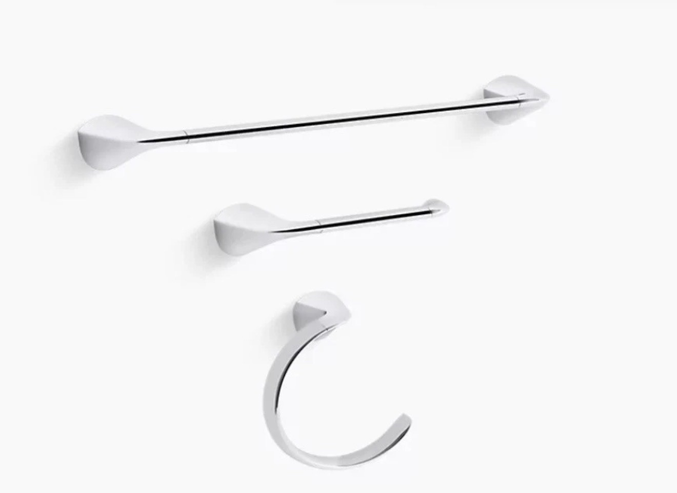 KOHLER 3-Piece Bathroom Set Polished Chrome R31186:Towel Bar, Paper Holder, Ring