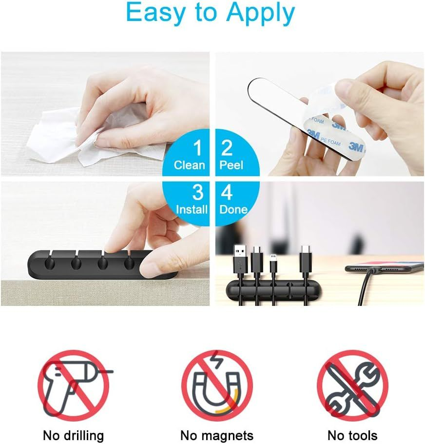 INCHOR Cord Organizer, Cable Clips Holder, Management USB Black