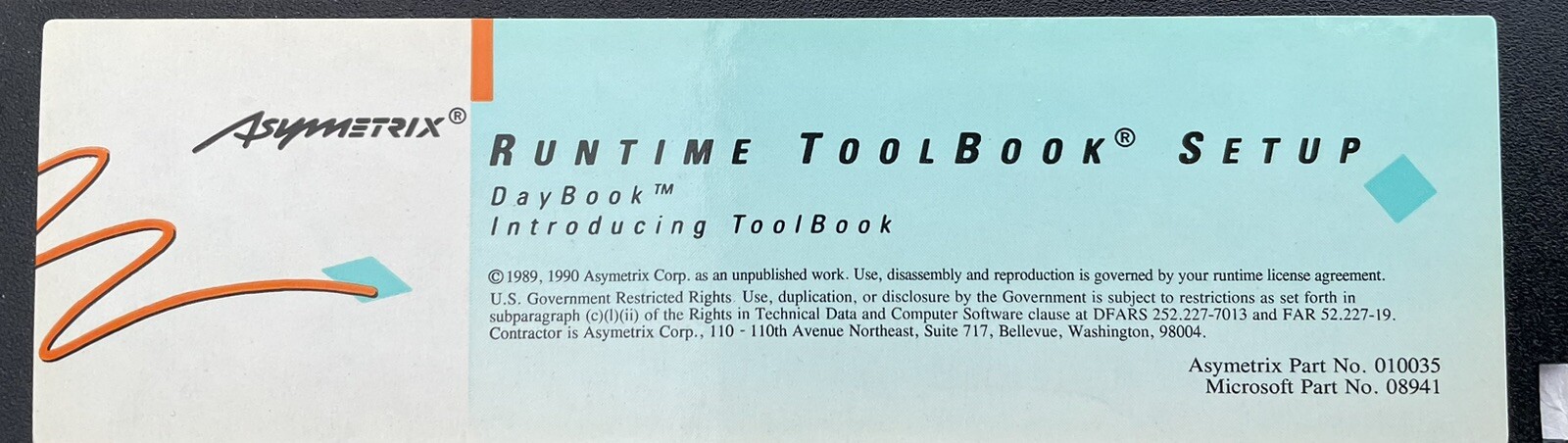 Vintage 1990 Asymetrix Runtime ToolBook Setup DayBook 5.25" Floppy Disk