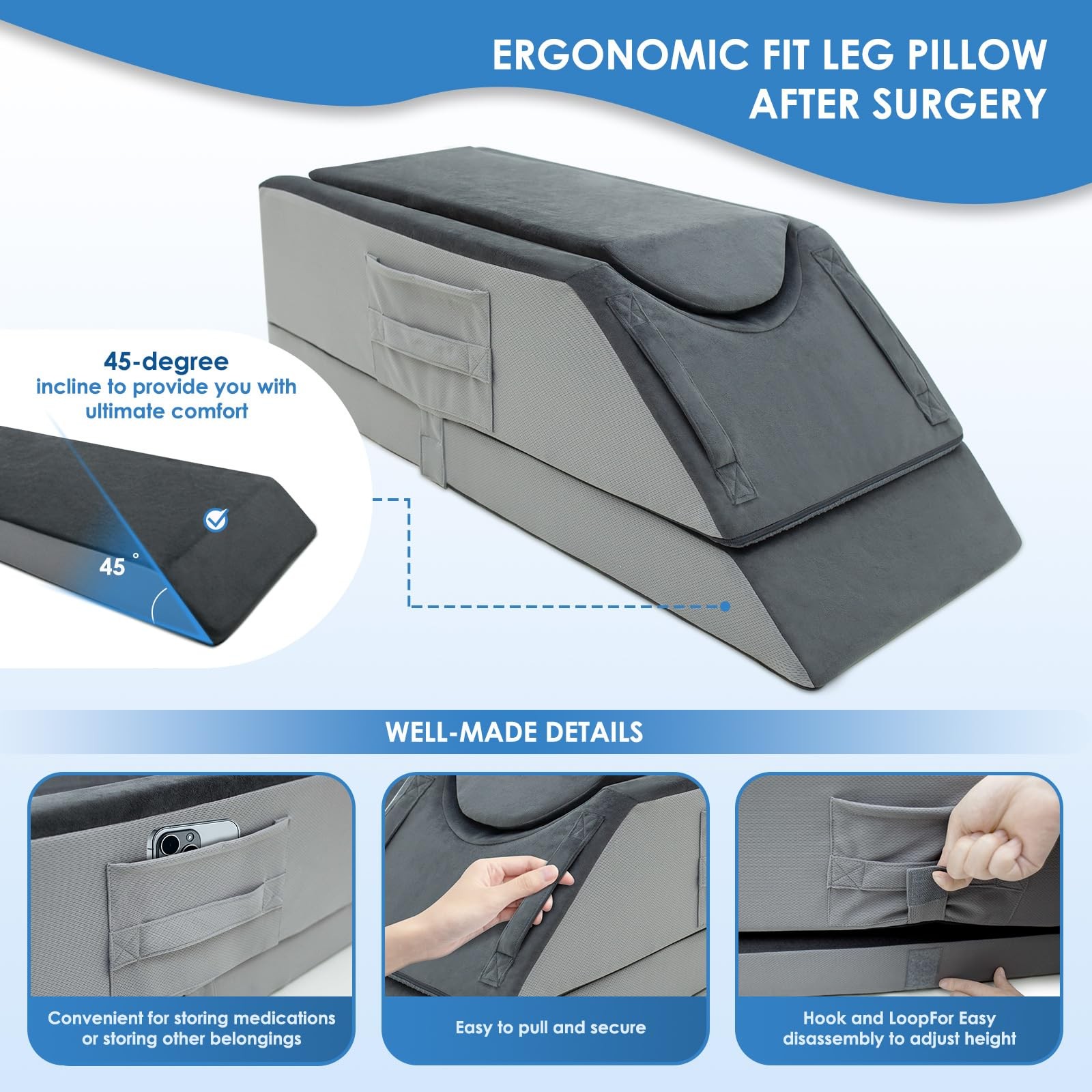 Leg Elevation Pillows for After Surgery,4-Height Adjustable Leg Elevating Pil...