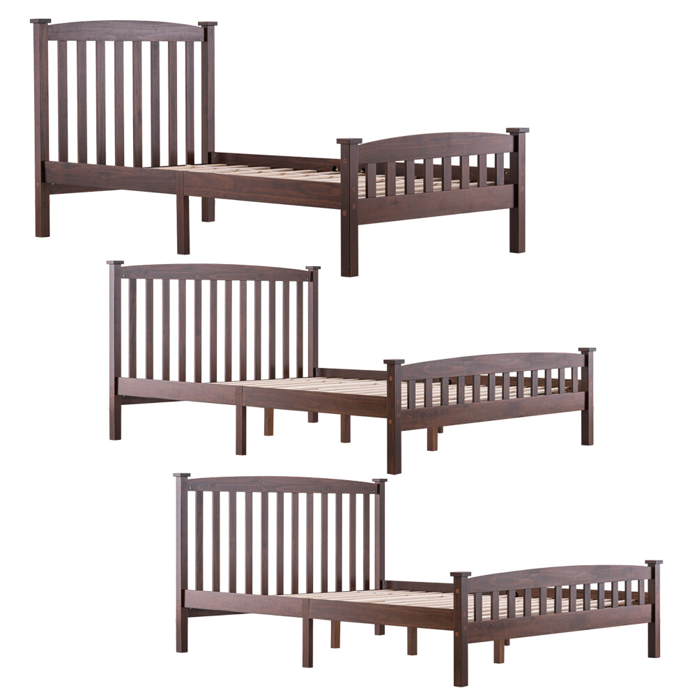 Twin/Full/Queen Solid Wooden Platform Bed Frame Foundation w/Wood Slats Walnut