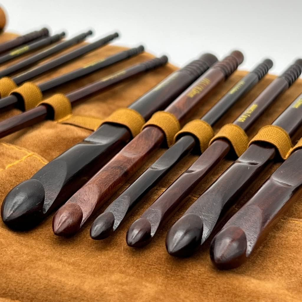 Artisan Rosewood Crochet Hooks Set with Leather Carrying Case - Incl. 13 Crochet