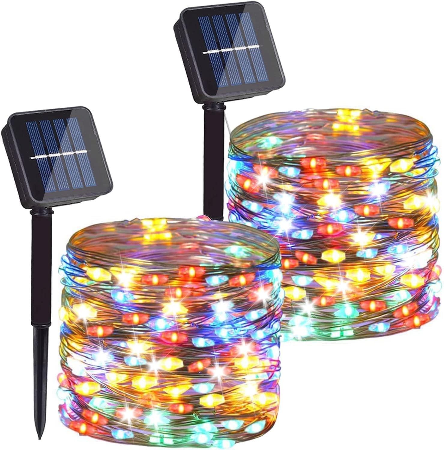 2 Pack Total 200 LED 66FT Solar Powered Copper Wire String Lights Outdoor