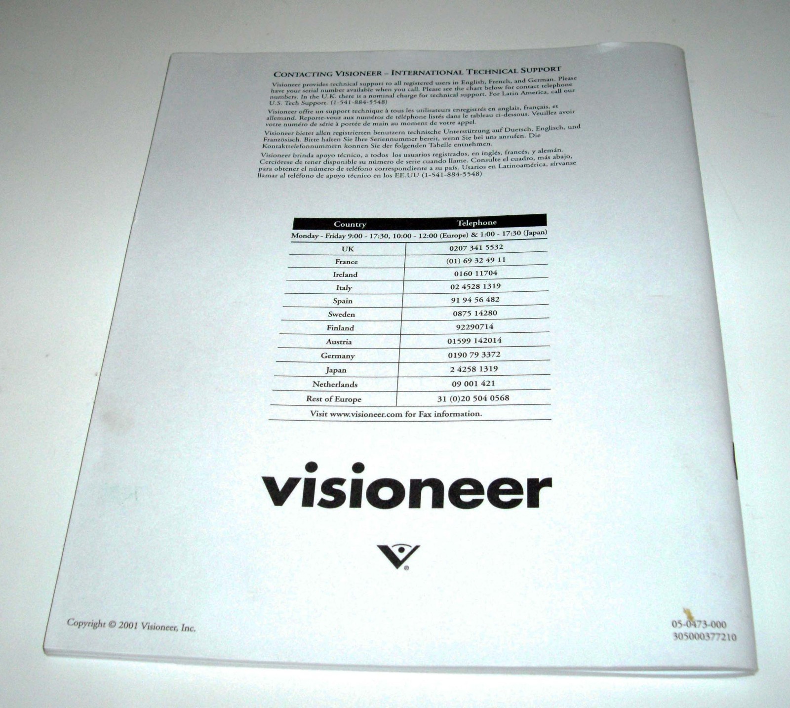Visioneer OneTouch 8700 Scanner Installation Guide Manual USER MANUAL ONLY