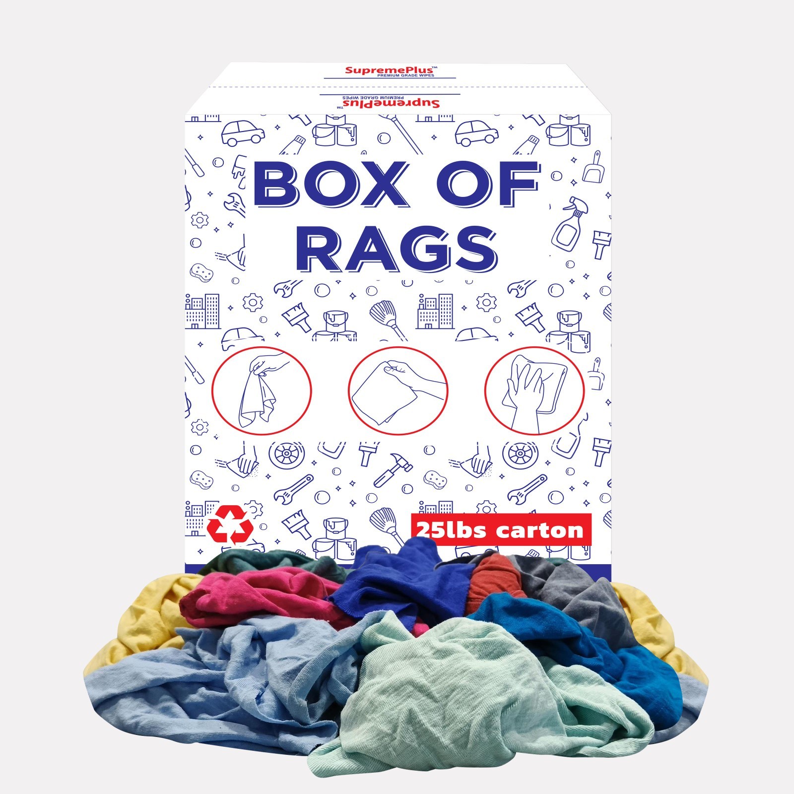 Premium Colored Knit Rags 18x18 Cotton T-Shirt Bulk Wiping Cloths – 25 LB. Box