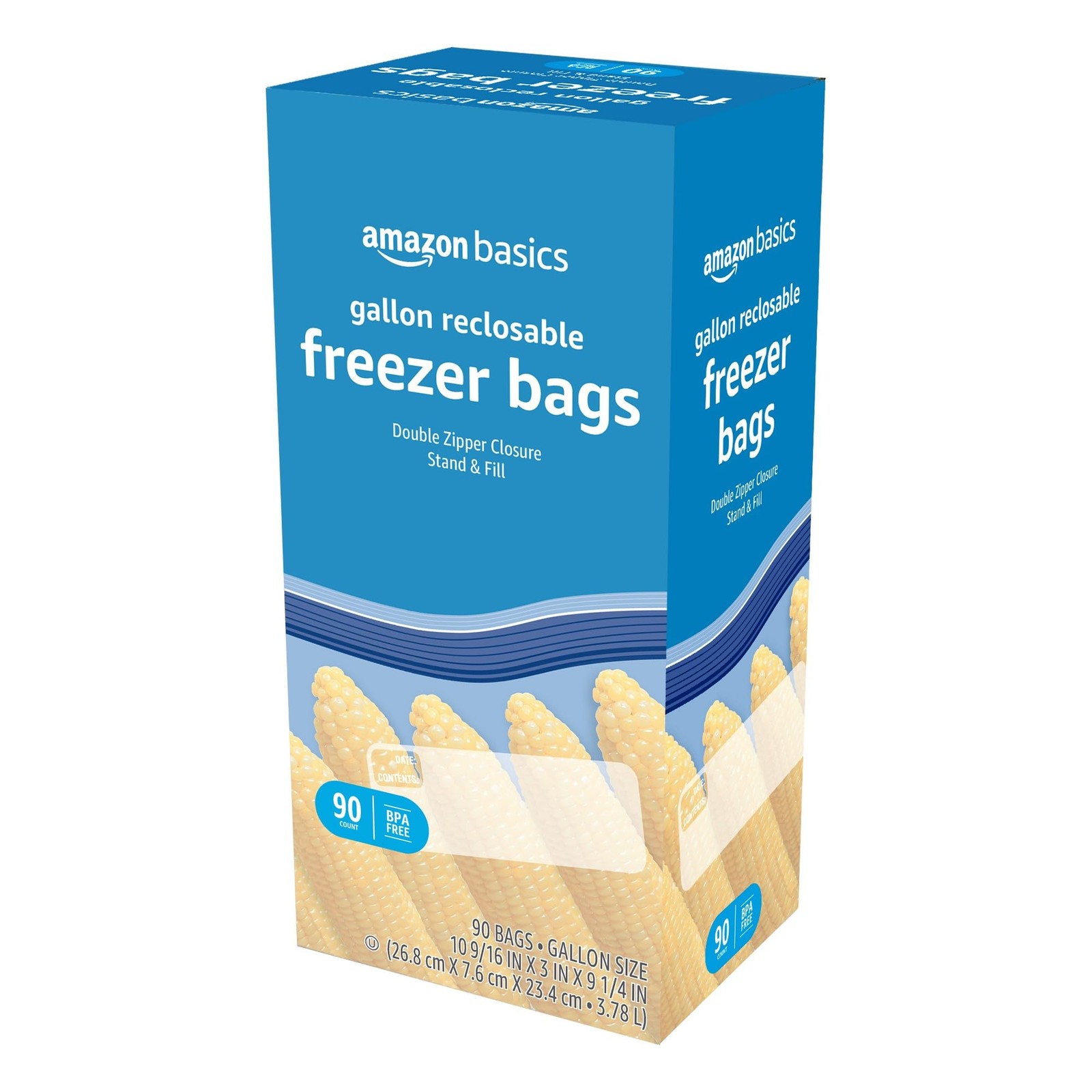 Amazon Basics Reclosable Freezer Gallon Size Bags (90 Count), Clear