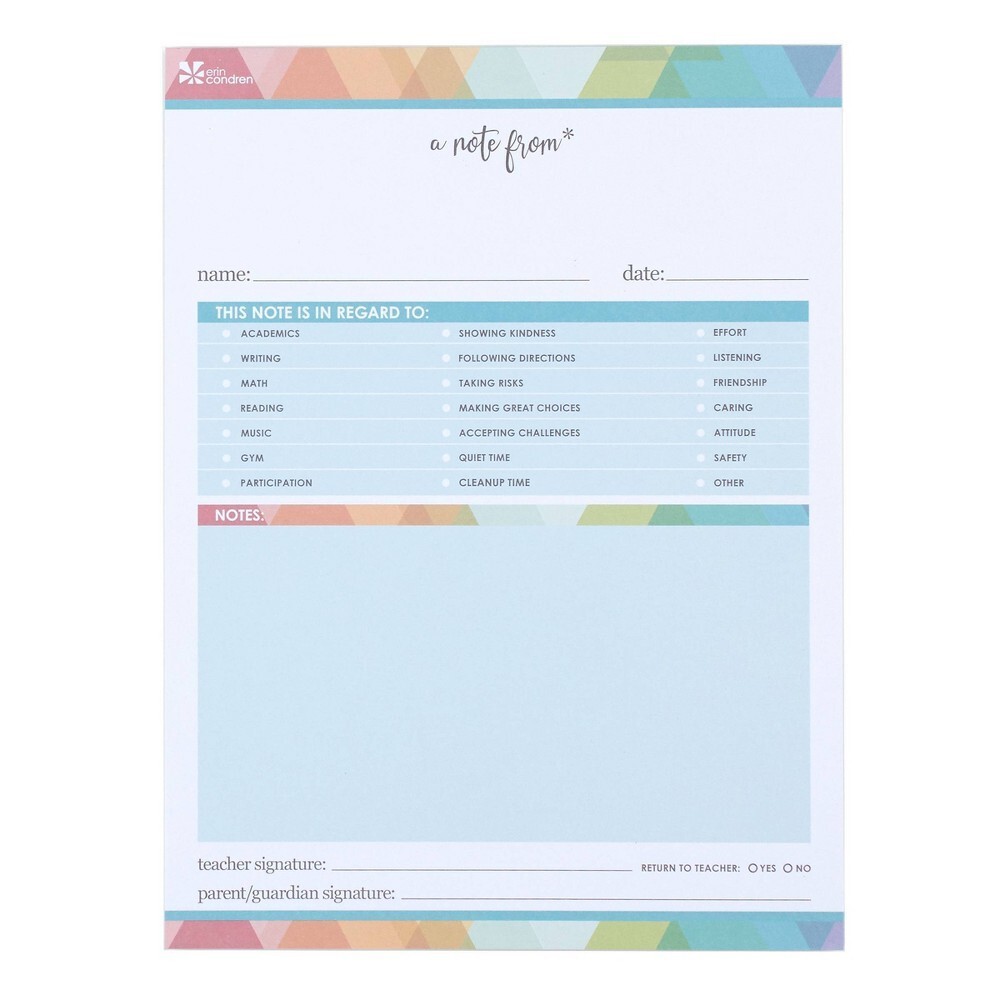 Erin Condren Preprinted Teacher-Parent Communication Notepad Multicolor 7.5 X 10