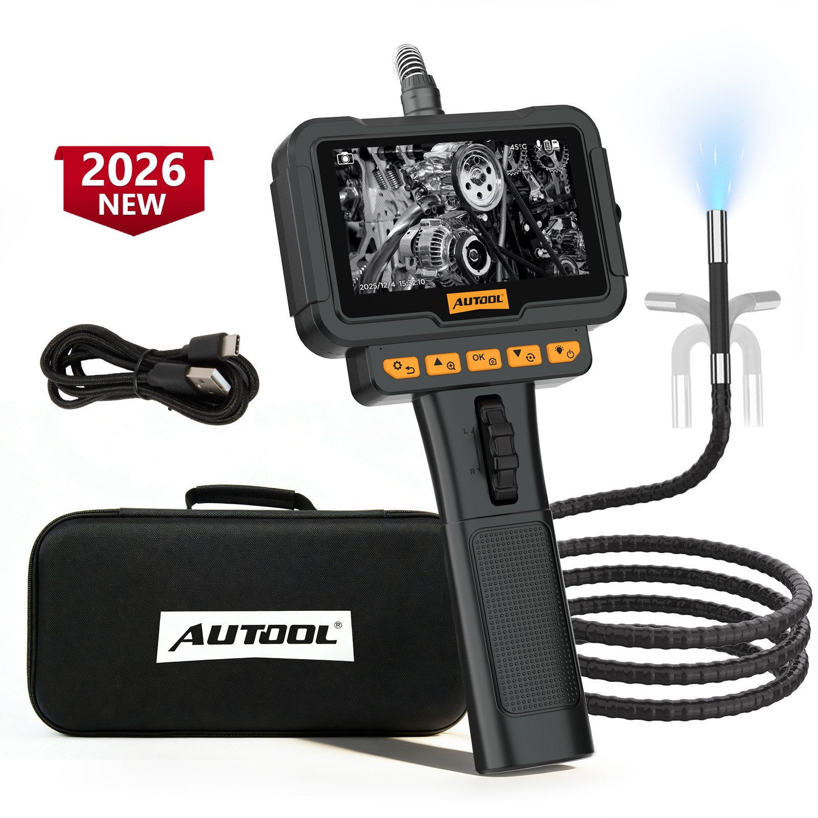 Industrial Endoscope Camera Borescope Inspection Camera 4.3" Screen 2-Way 360°