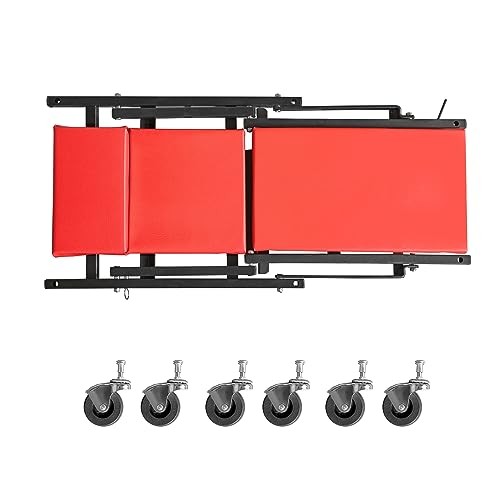 36" Rolling Foldable Automotive Creeper, 2-in-1 Garage Red Foldable Creeper