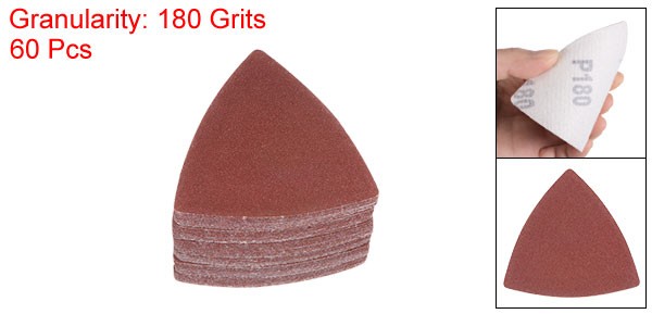 60pcs 180 Grits 80mm Aluminum Oxide Triangular Hook & Loop Sandpapers Pads