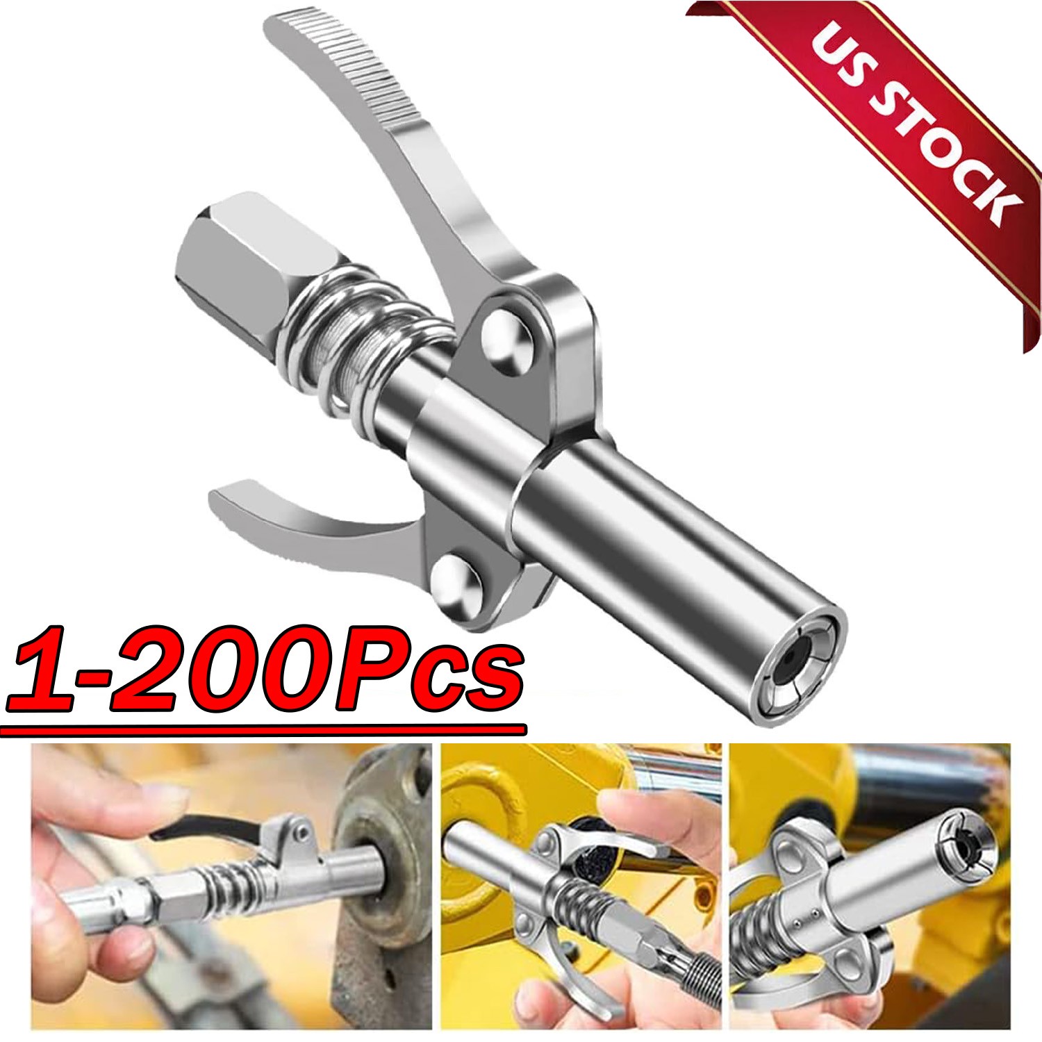 Grease Gun Coupler Double Handle High Pressure Quick Release Lock Oil Nozzles