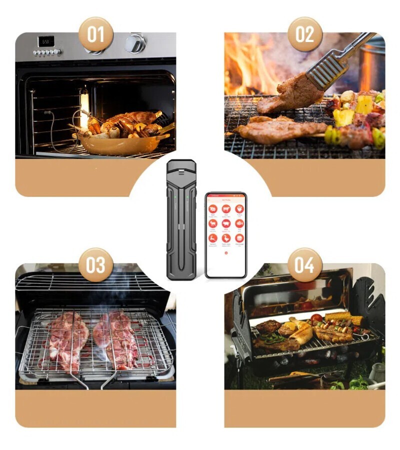Bluetooth Meat Thermometer Wireless Roast BBQ Turkey Kitchen Cooking For Home