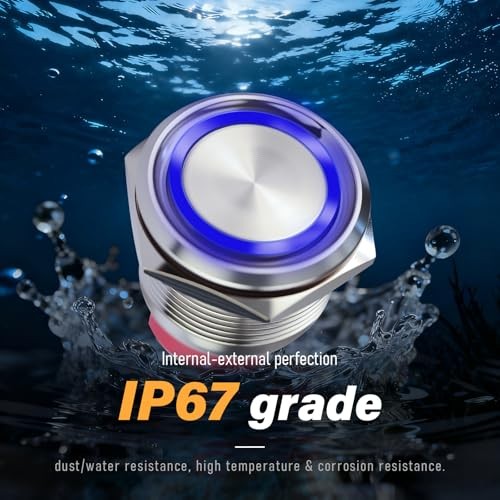 15Amp Push Button Switch，(0.75") 12V-24V Latching Push Button Switch 19mm Red