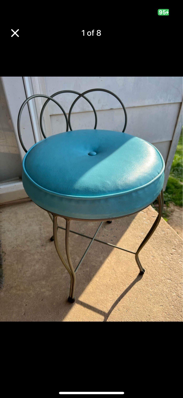 Vintage George Koch & Sons Vanity Chair Hollywood Regency Pewter Turquoise MCM