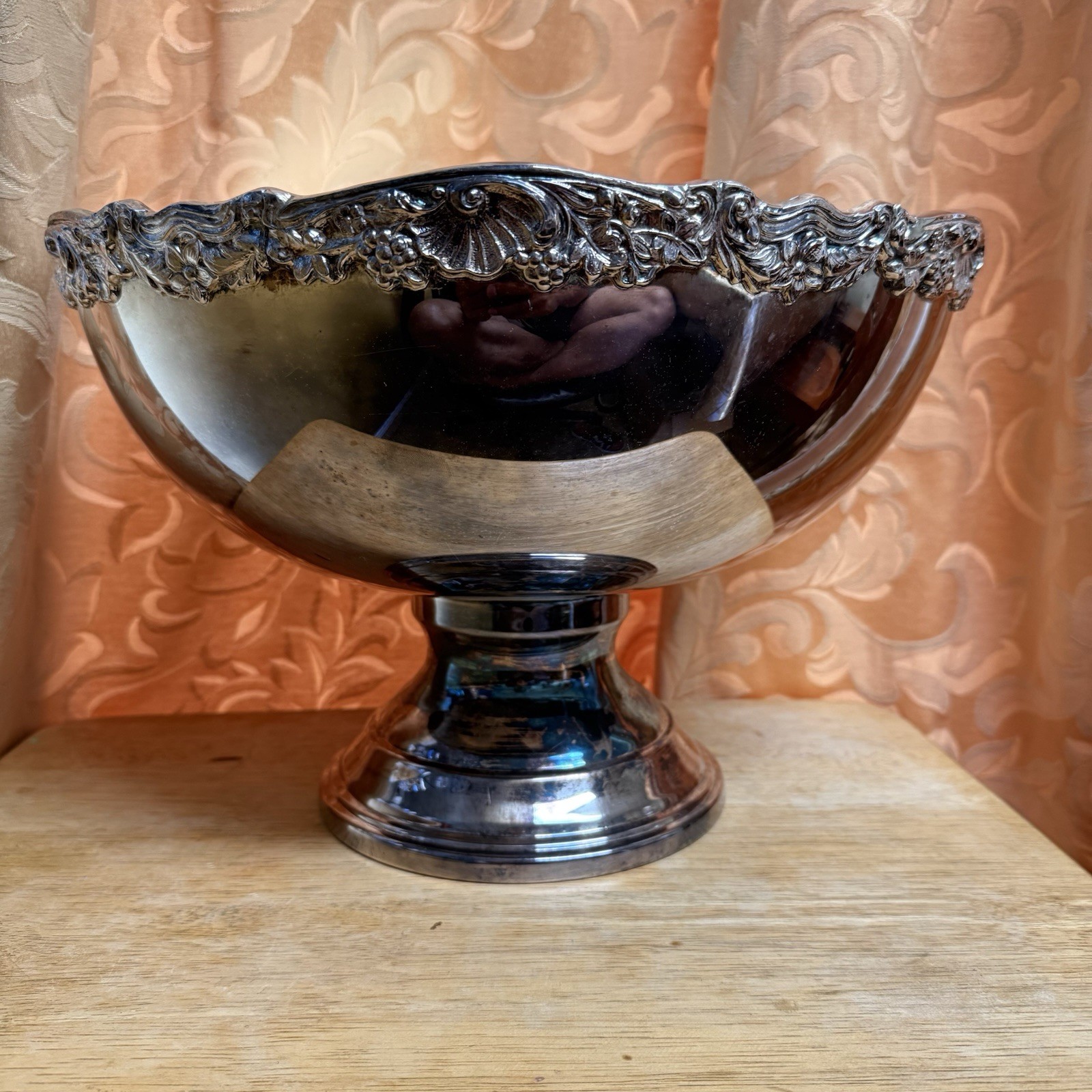 Vintage FB Rogers Victorian-style silver-plated punch bowl with cups and ladle.