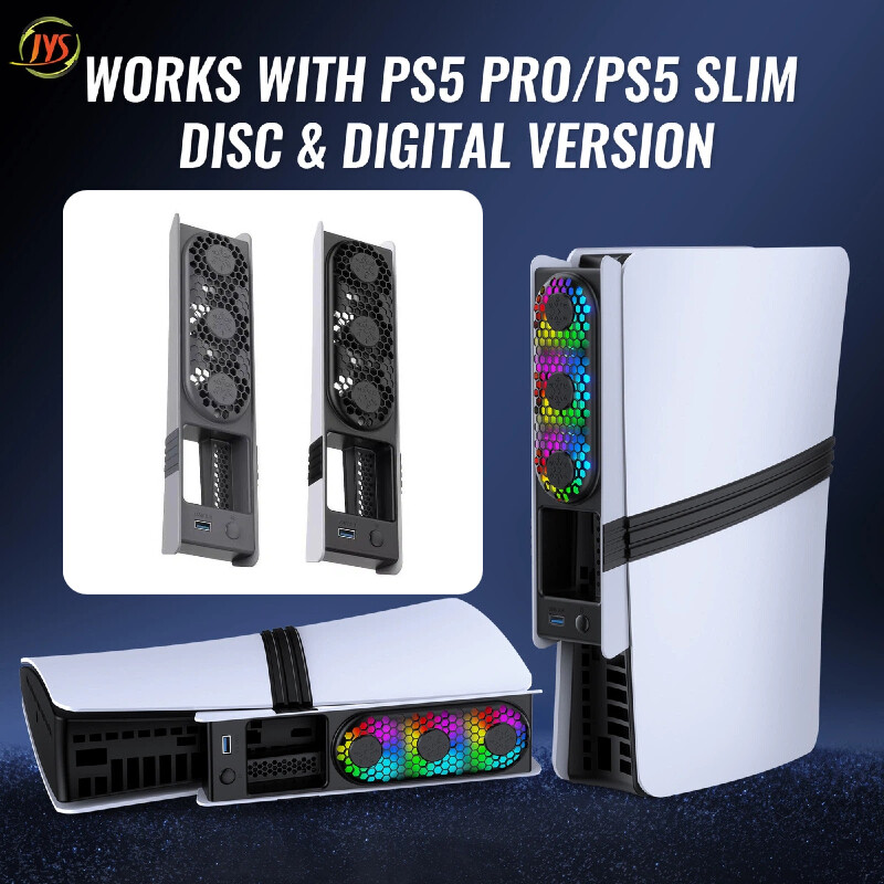 Disc & Digital Side Cooling Fan with RGB Light For PS5 Pro/PS5 Slim Game Console