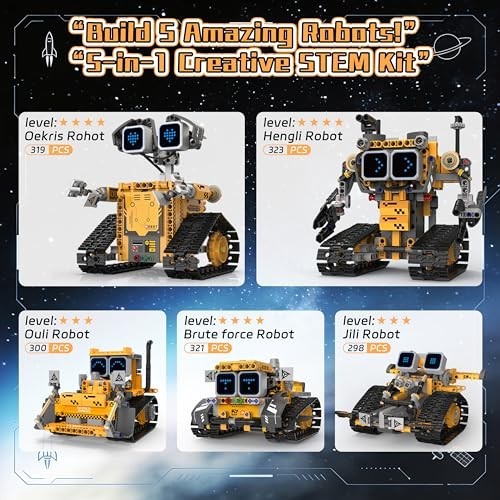 5-in-1 Robot Building Kit for Kids 6-12, STEM Coding Robot Toy with App & Remote