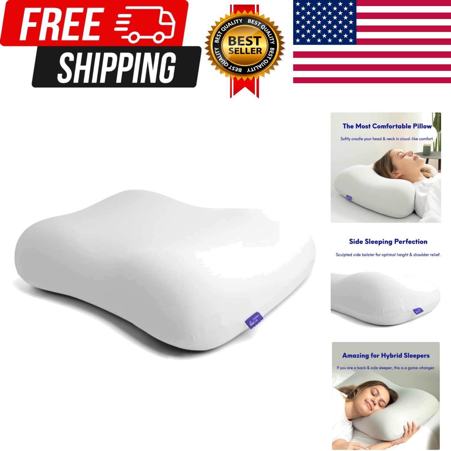 Ergonomic Contour Pillow Deep Sleep Side Back Sleeper