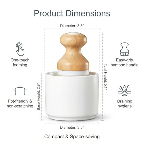 Bamboo Dish Brush with Ceramic Foaming Base, Kitchen Sink Scrub Brush White