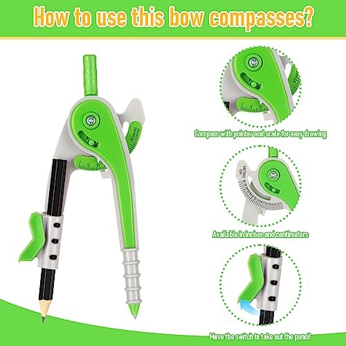 Student Geometry Math Set, Drawing Compass and 6 Inch Clear Swing Arm Green
