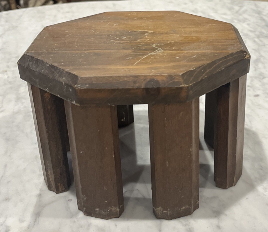 Vintage MCM Primitive 8 Octagon Legged Round Wooden Stool Plant Stand 7.5" X 5"