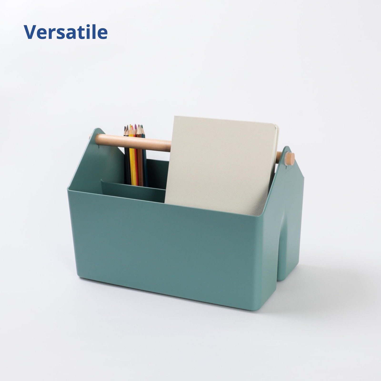 Medium Storage Basket – Plastic Caddy with Wooden Handle for Office, Arts & C...