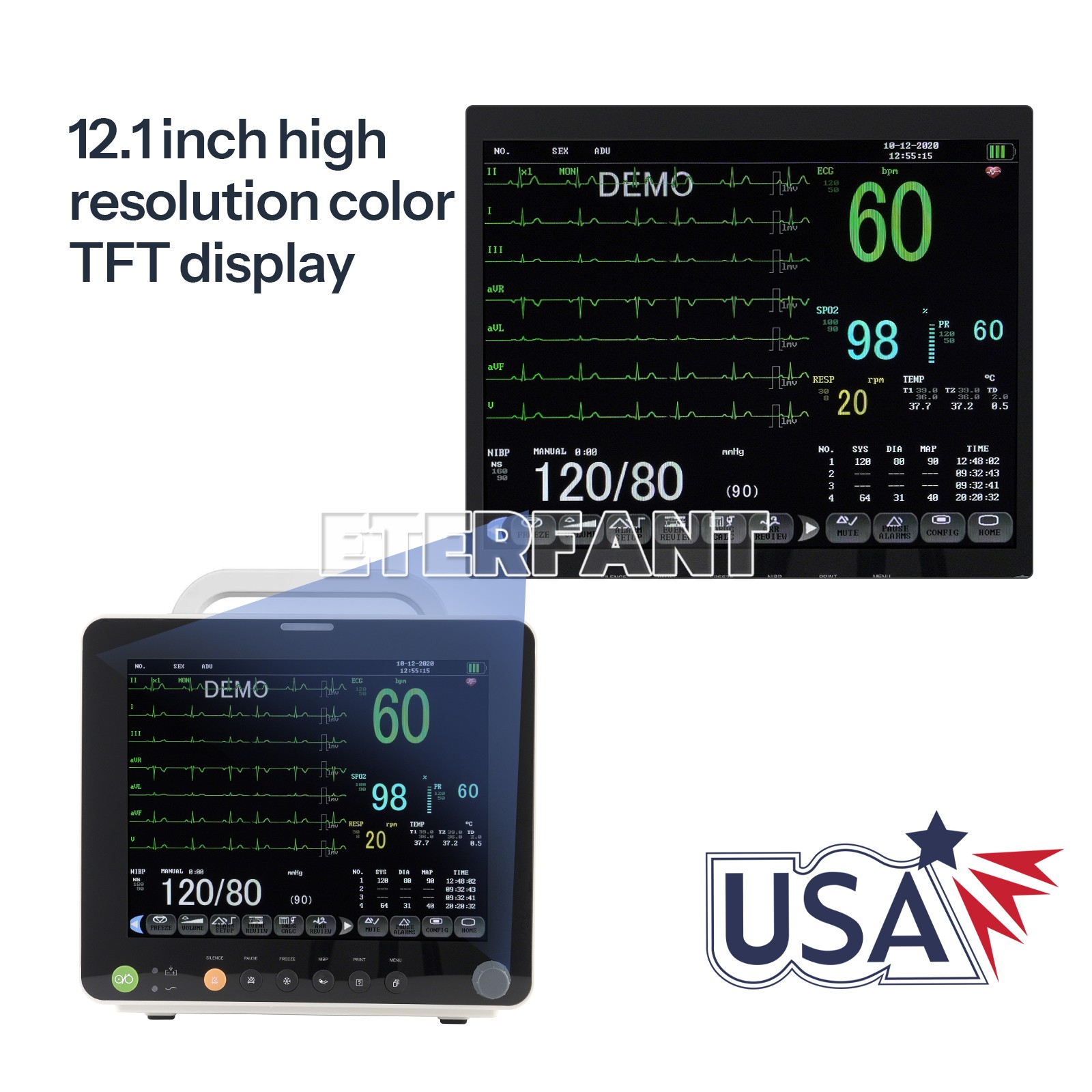 ETERFANT 12" Patient Monitor ICU CCU Vital Sign for Hospital/Wall Mount Bracket