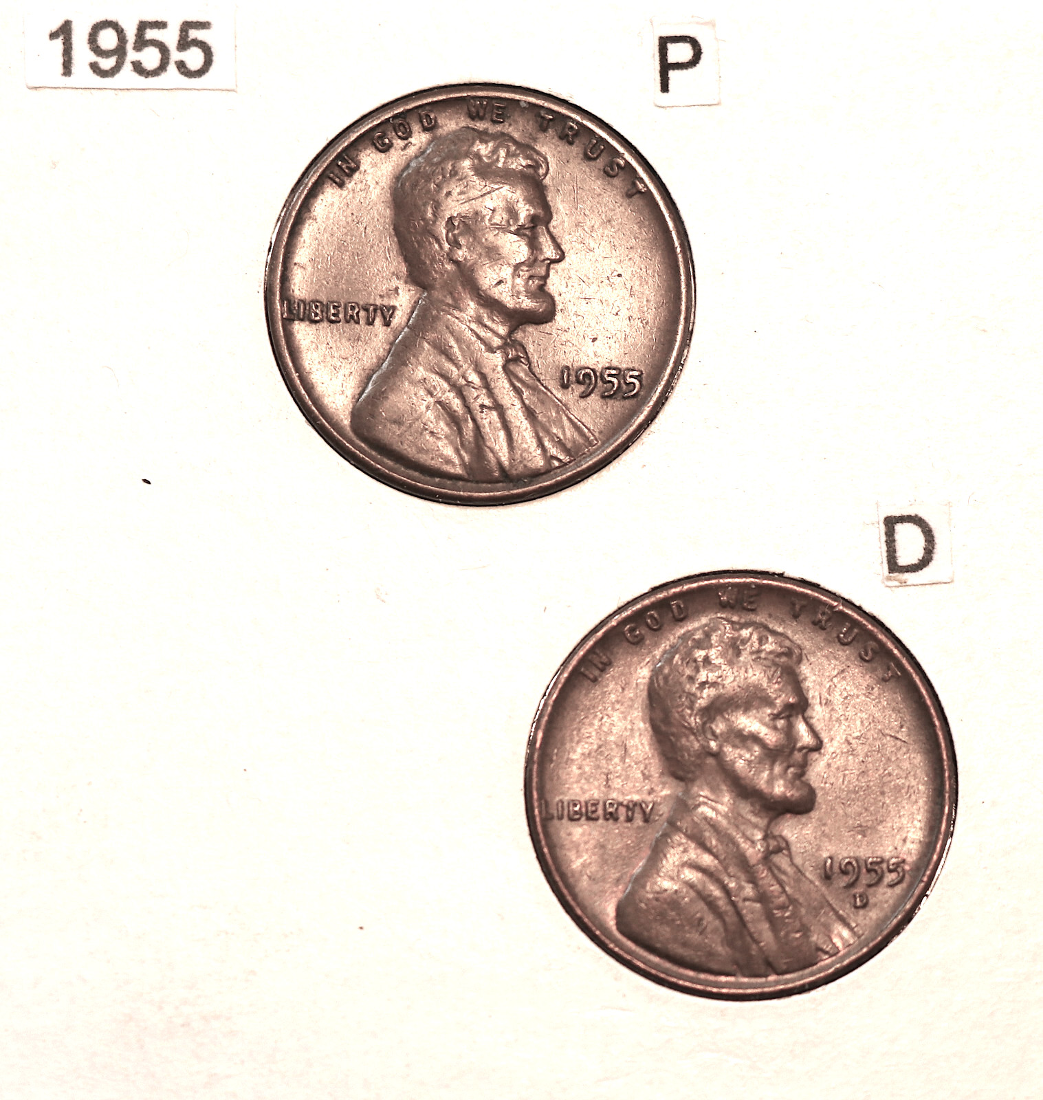 1955 P D Lincoln Wheat cents VF
