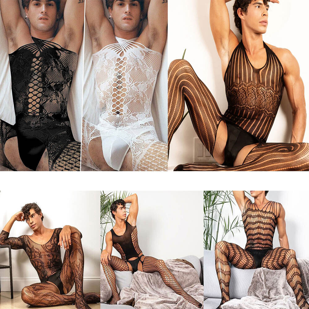 Sexy Lace Mesh Fishnet Gay Sissy See Through Bodystocking Bodysuit Lingerie USA