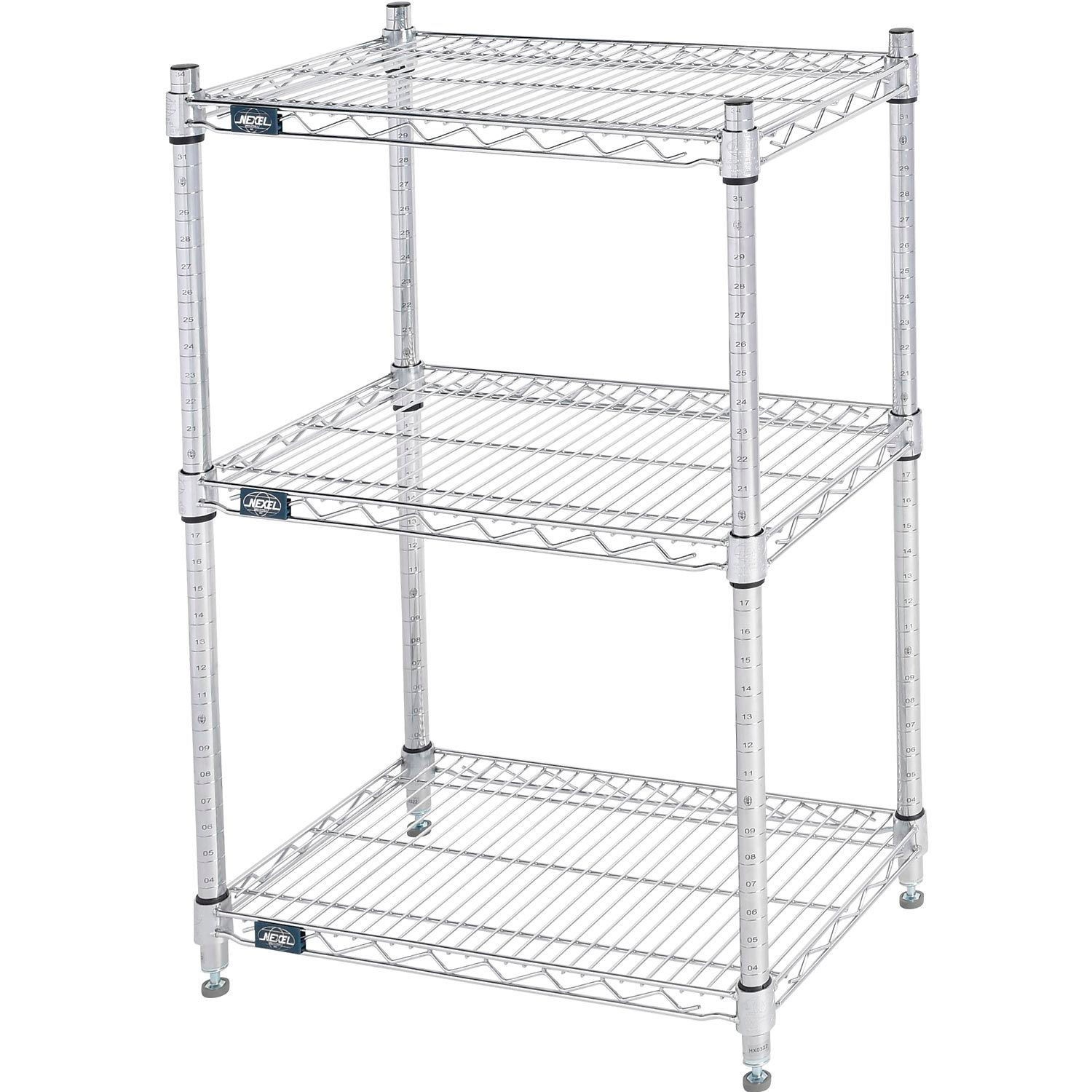 Global Industrial 3 Shelf Chrome Wire Shelving Starter Unit 24"W x 18"D x 34"H