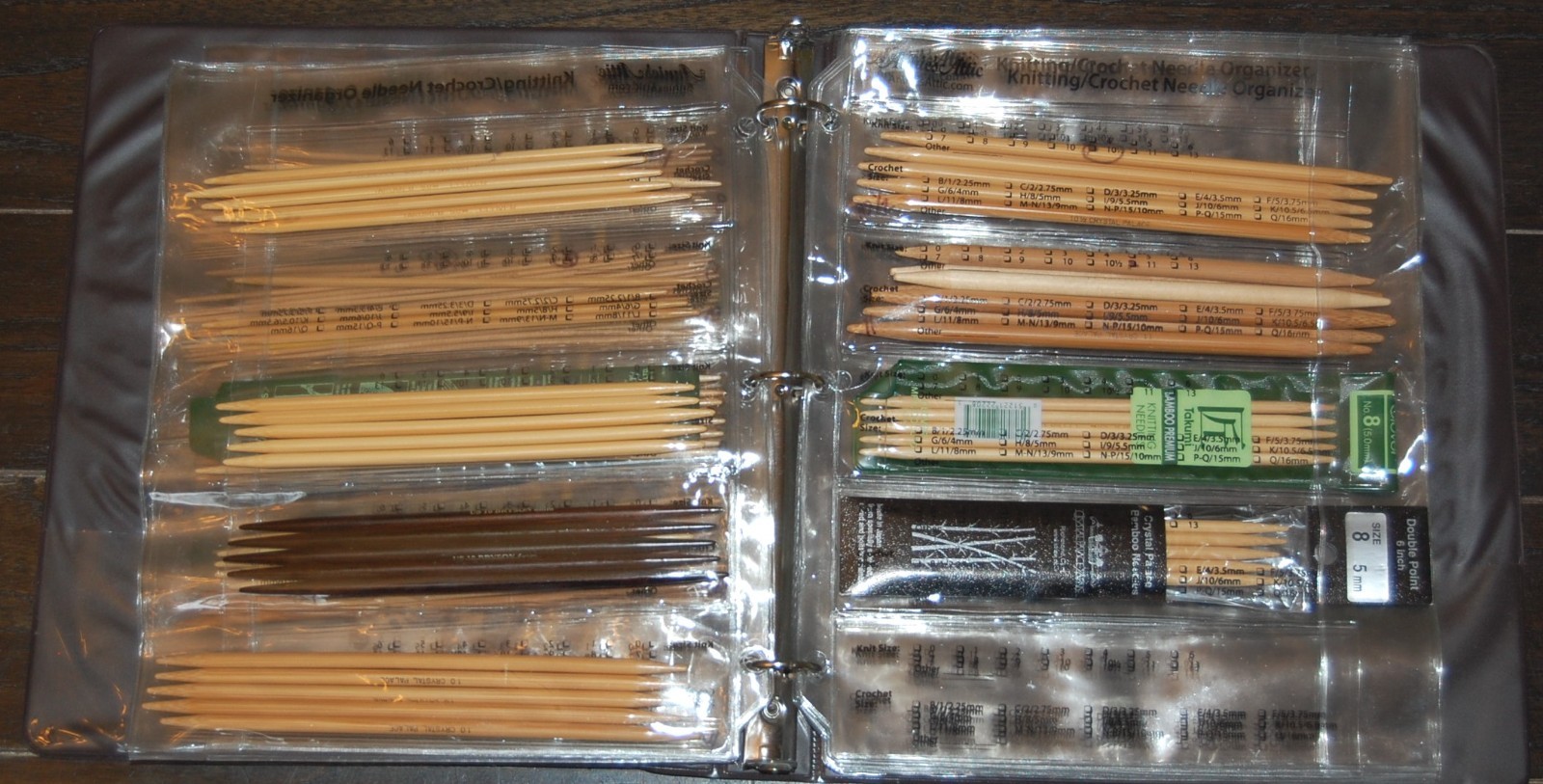 Large Mixed Lot of Wooden Knitting Needles Clover Crystal Palace Etc Binder #B33