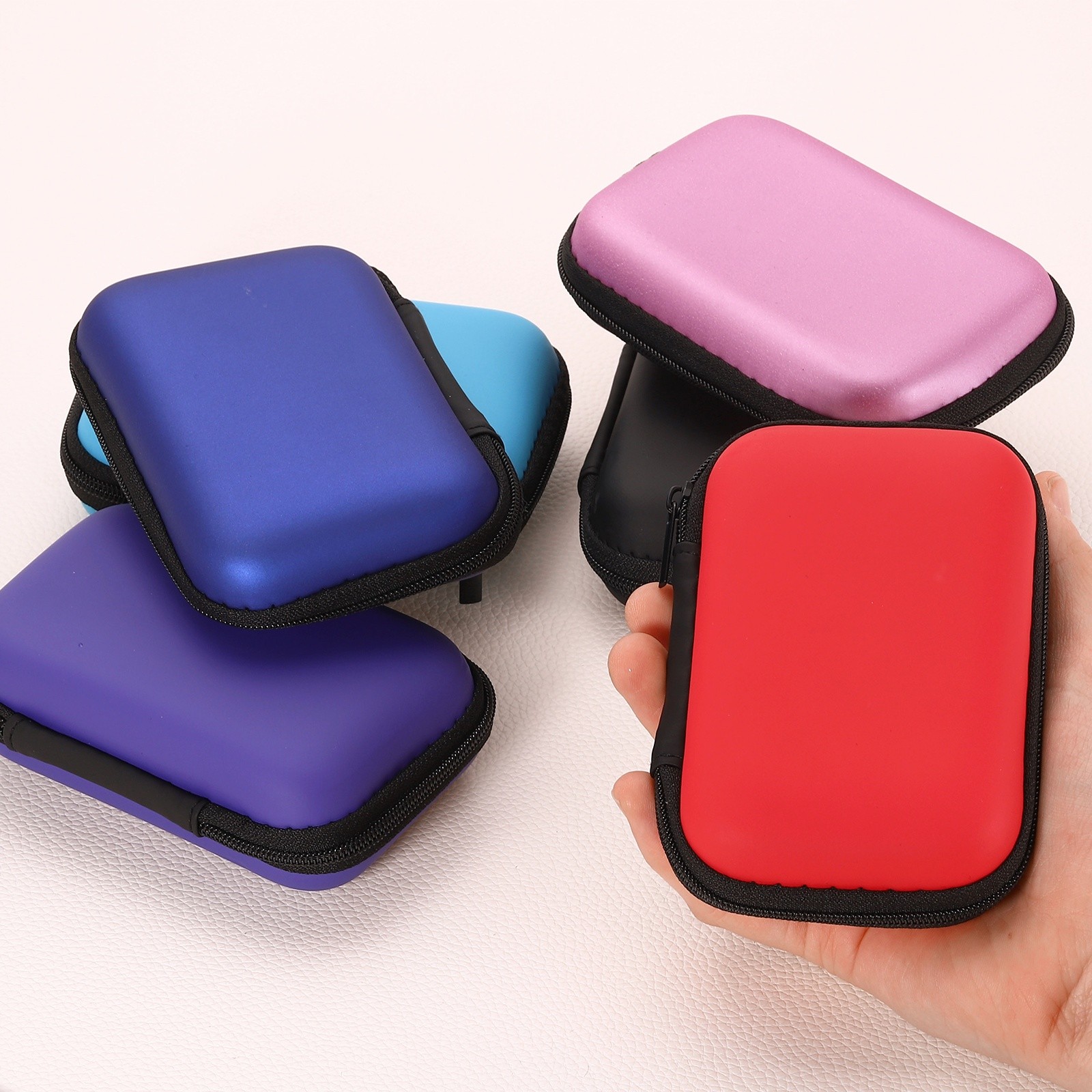 2Pcs Protective Travel Case Dark Blue Rectangle Small Hard EVA Case