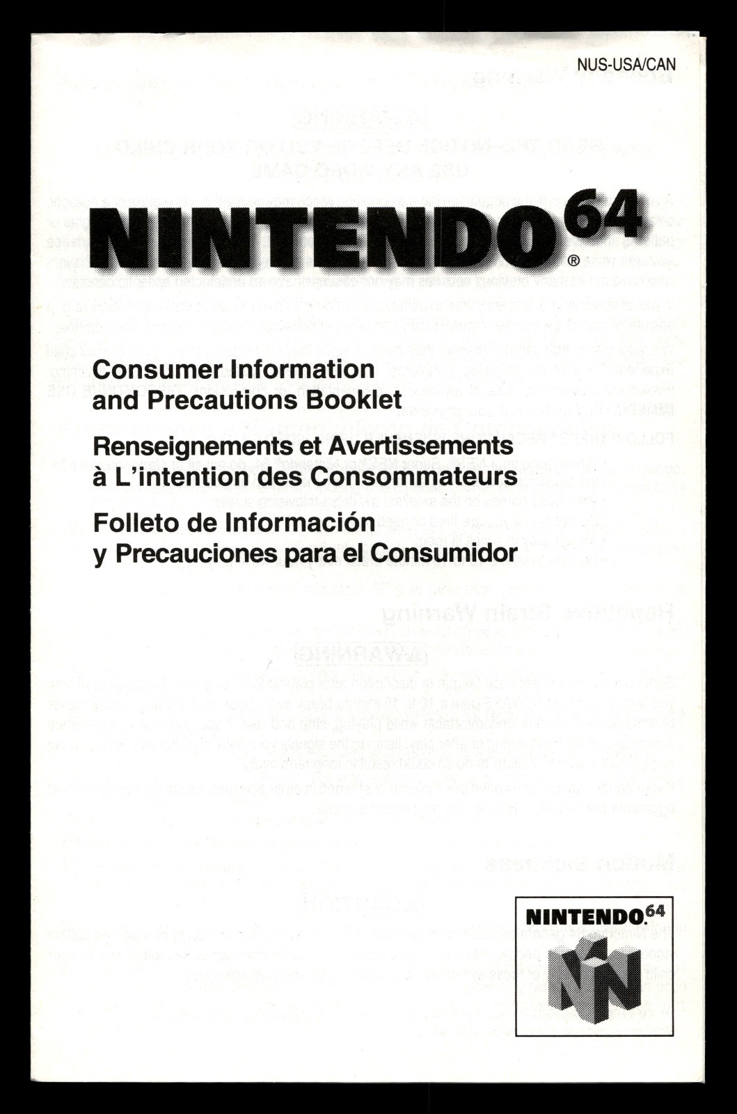 Nintendo 64 Consumer Information and Precautions Booklet [NUS-USA/CAN]