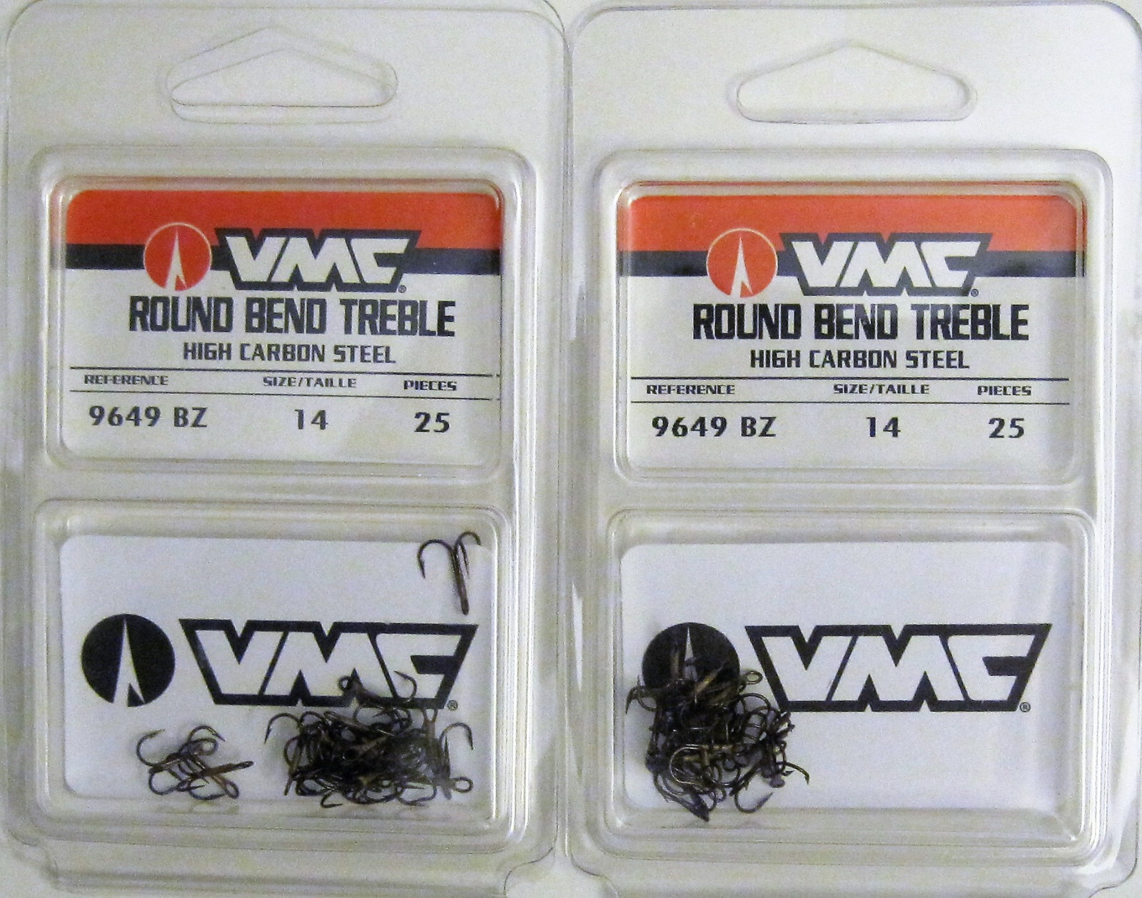 Two Packs of 25 (50 Hooks Total) VMC 9649BZ Bronze Size 14 Treble Fish Hooks