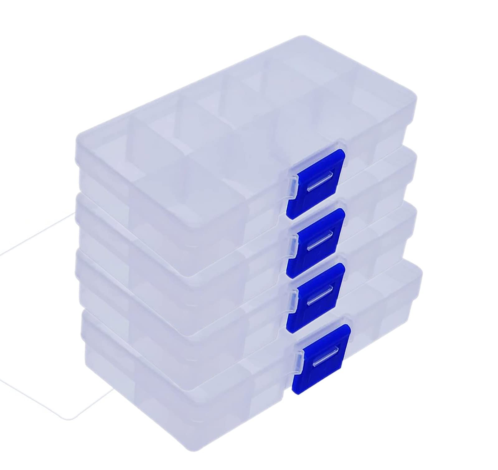 4 Pcs 10 Grids 5 Inch x 2.5 Inch Adjustable Small Removable Clear Plastic Jew