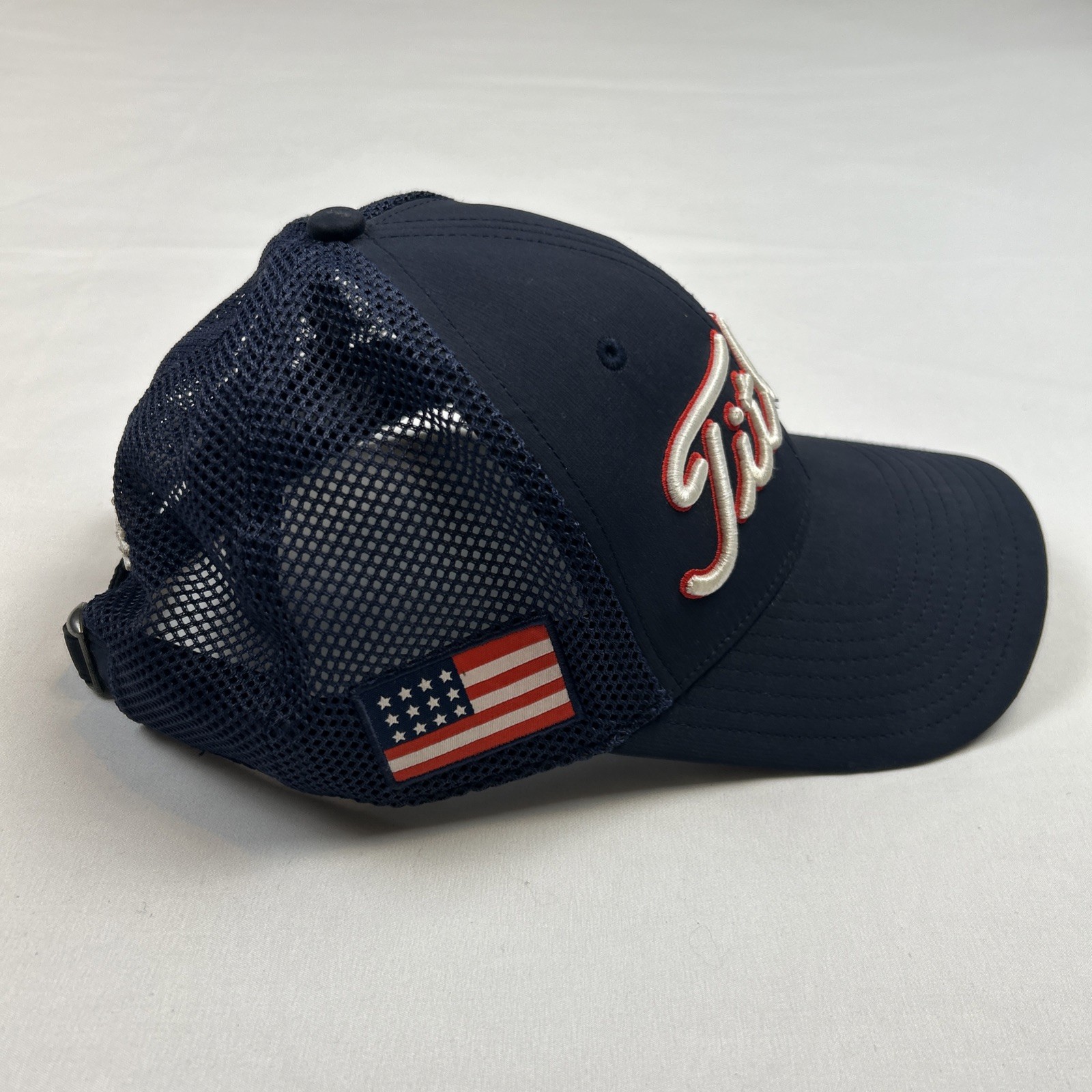 Titleist Tour Performance Golf Hat USA Flag Mesh Back Navy Trucker Adjustable