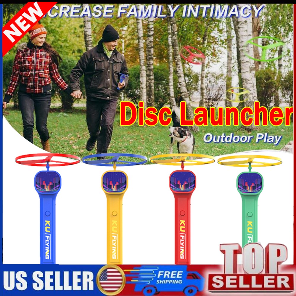 Disc Launcher with 6 Flying Spinners for Outdoor Activities Red Rechargeable US