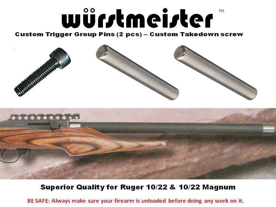 CUSTOM TRIGGER GROUP PINS (2) + TAKEDOWN SCREW FOR RUGER 10/22 -- NEW!