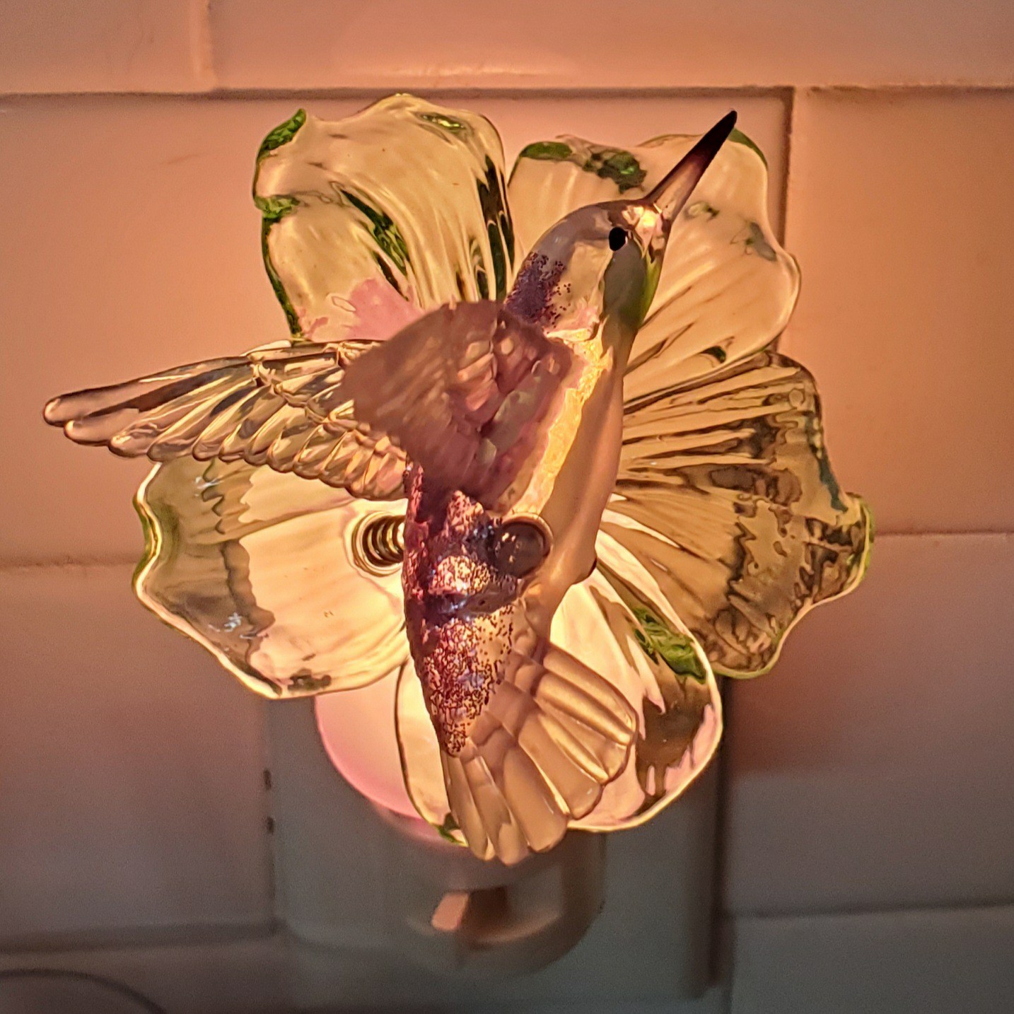 Cracker Barrel Hummingbird Flower  Night Light Nightlight Acrylic